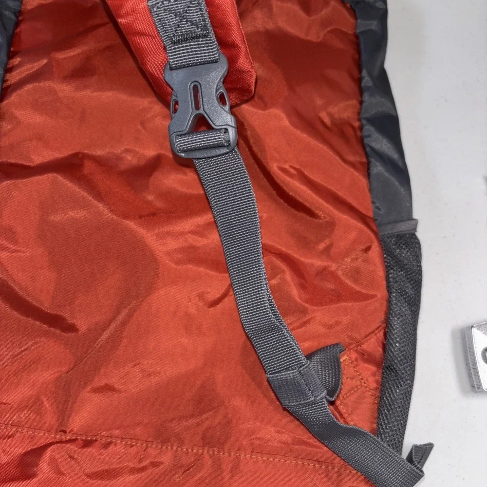Lands End Packable Drawstring Backpack Or Cinch Big Orange Gray One Shoulder Adj